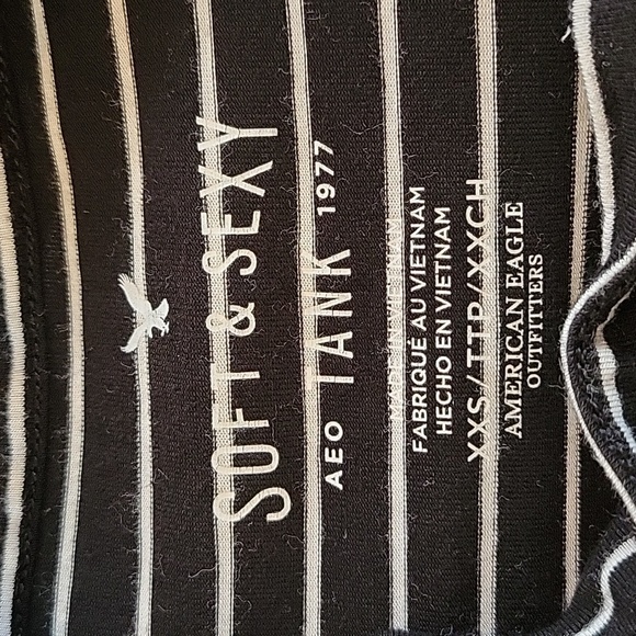 AMERICAN EAGLE OUTFITTERS xxs soft & sexy tank black and white striped lace up - Picture 5 of 6